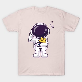 Cute Astronaut Sleepy Holding Cute Star Cartoon T-Shirt